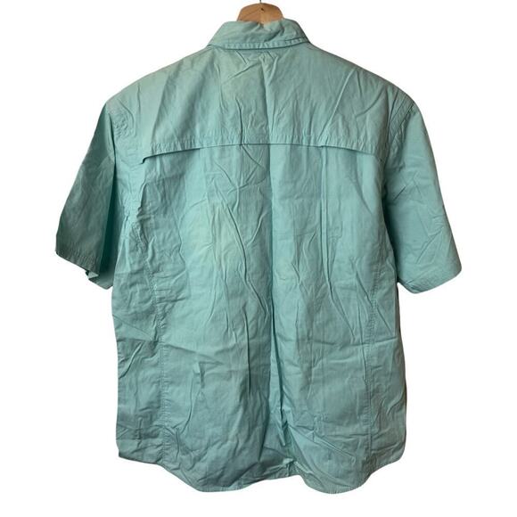 World Wide Sportsman Blue Green Short Sleeve Button Up Shirt Men's Size M NWT - Picture 2 of 5